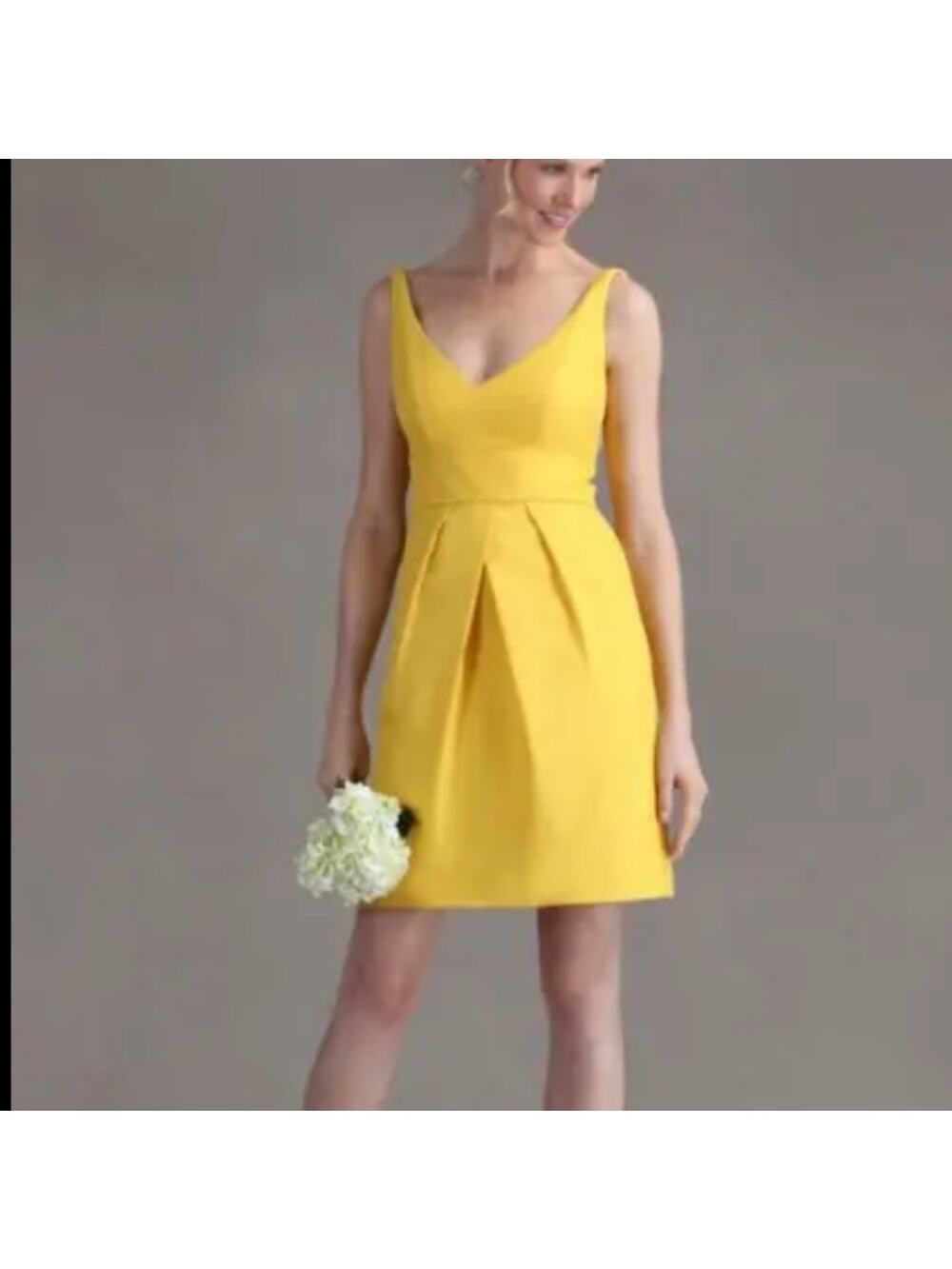 Jenny Yoo 100% Silk Yellow Marigold Mini Bridesmaid Dress